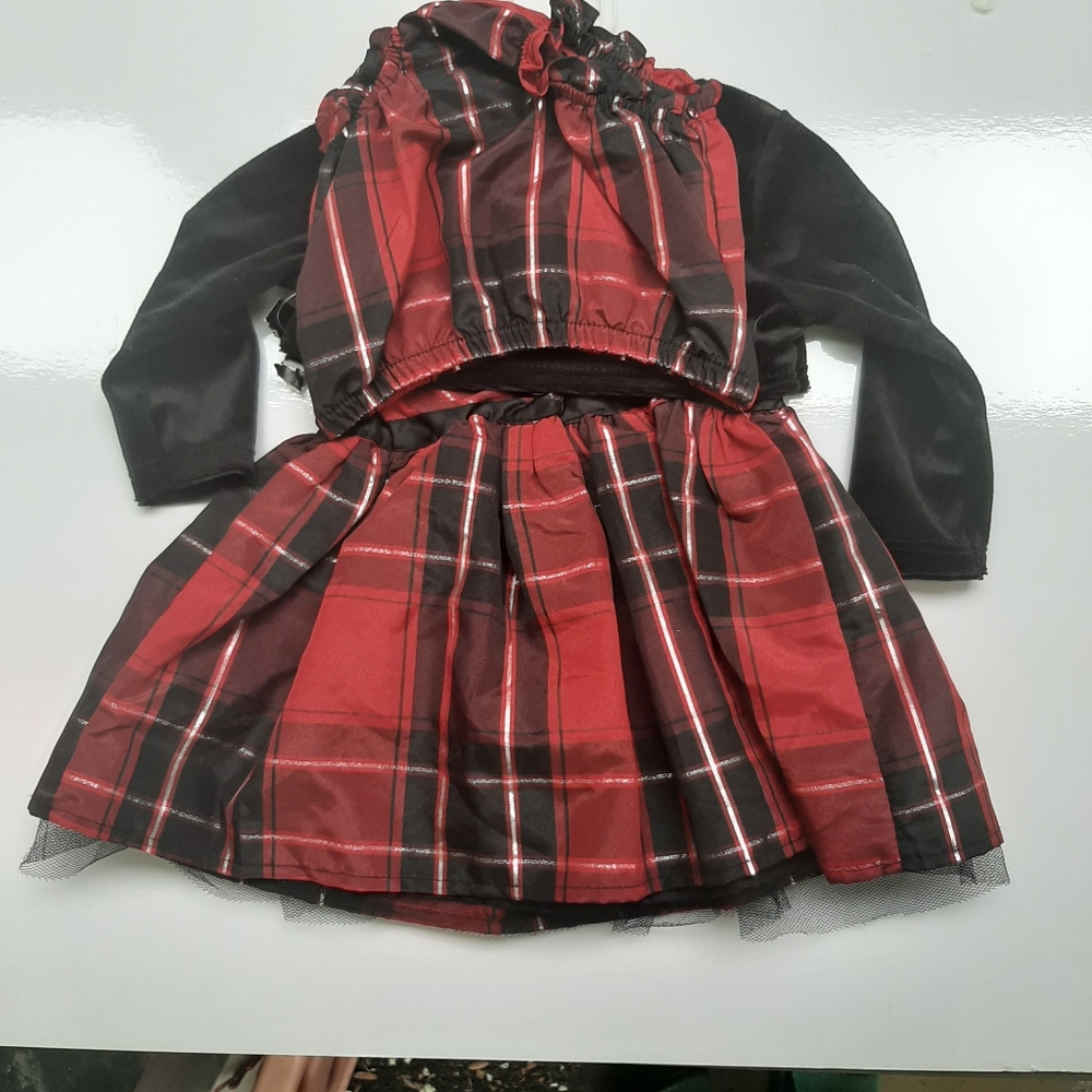 George Red Plaid Dress 2pc Set 3/6M - Picture 4 of 8